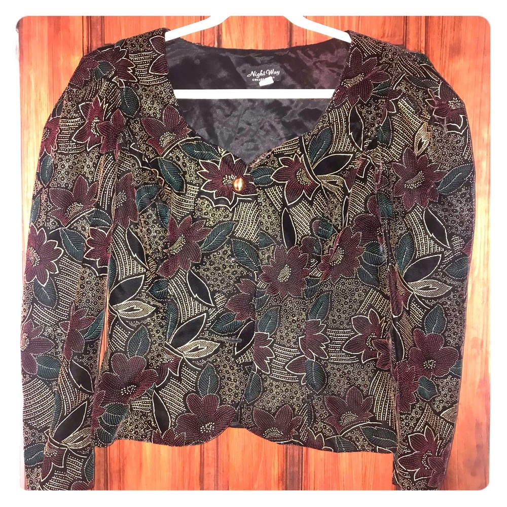 Retro Sequined blazer with red flowers